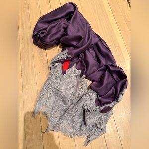 Valentino Garavani vintage purple and lace silk scarf shawl